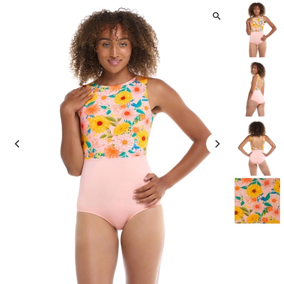 EIDON MONOKINI ONE PIECE SWIMSUIT PINK FLORAL FEMININE COTTAGECORE COASTAL POOL - Picture 10 of 12